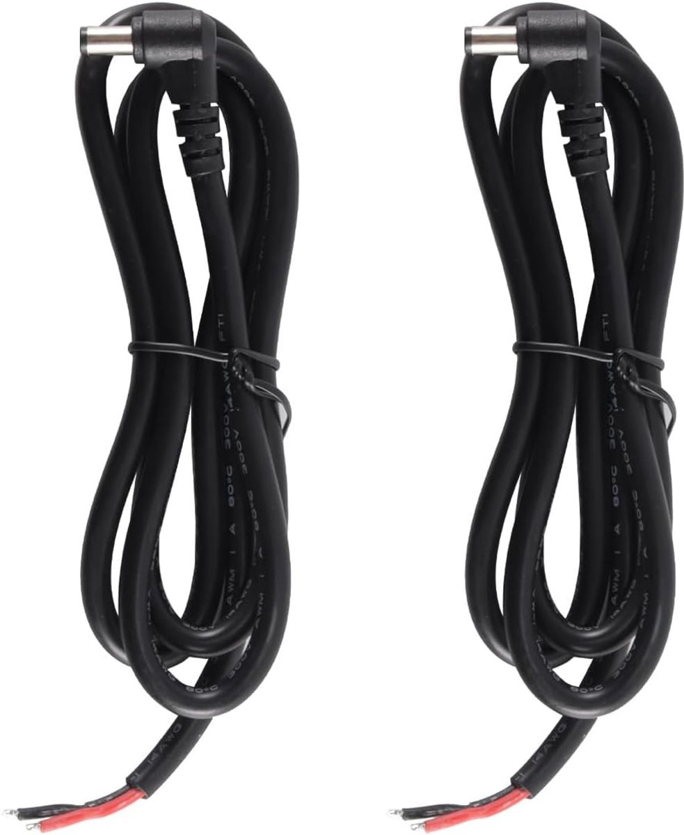 SnelShoppen - 2 Pack DC 15A Hoekige Pigtail Voedingskabel - 5.5 x 2.1mm Mannelijk naar 2-Kern Blanke Einde voor CCTV Camera, 90° Verlenging/Reparatie
