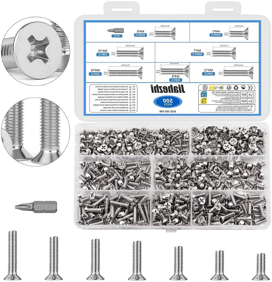 Mini Schroef Set - Micro Schroefjes Platte Kop Schroeven - Precisie Reparatie - 500 Delige Assortiment - M4x5-16mm - Zilver