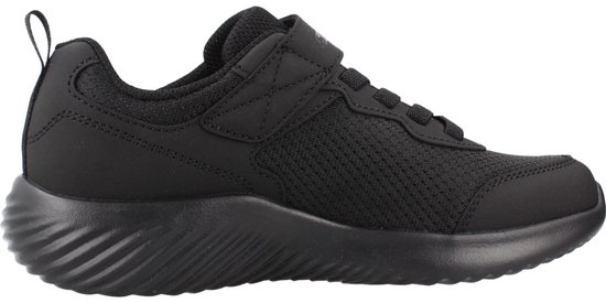 Zwarte Skechers sneaker met klittenband, veters en een dikke, golvende zool.