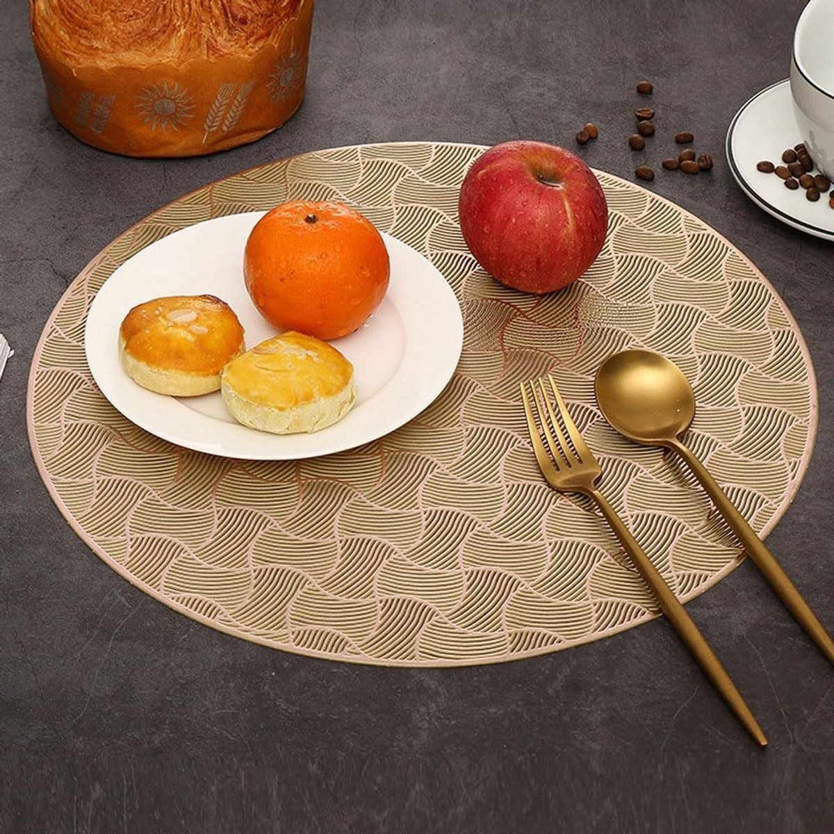Decoratieve PVC placematten set van 4 - Hittebestendig, Antislip, Rond voor Eettafel en Keuken, Perfect voor Thuis en Bruiloften