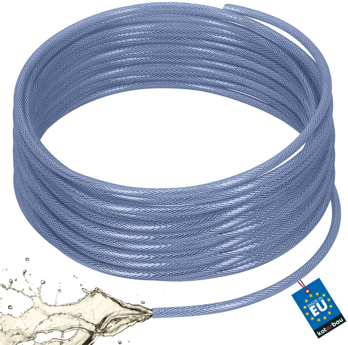 KOTARBAU® Persluchtslang ø 6 mm / 2,5 mm - Compressorslang - Luchtslang 50 m - PVC-slang met Weefselinleg - Waterslang - Transparant - Blauw