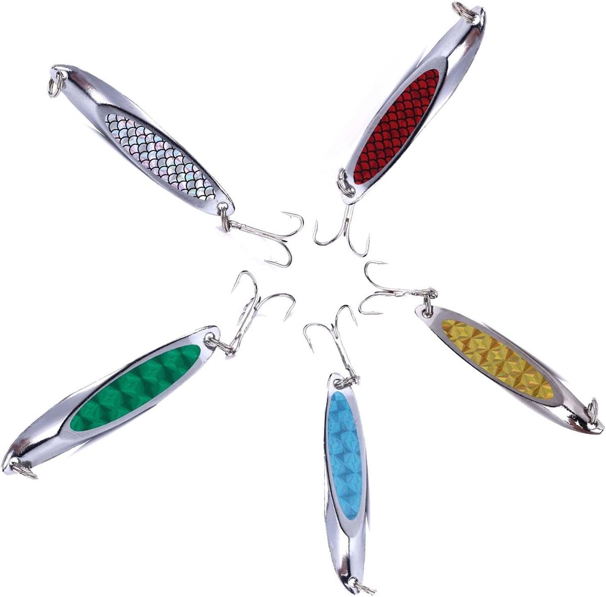 5 Stuks Mackerel Sequin Spinner - Hard Bait voor Wedge Fishing, Metalen Disc Lepel met Driedubbele Haken