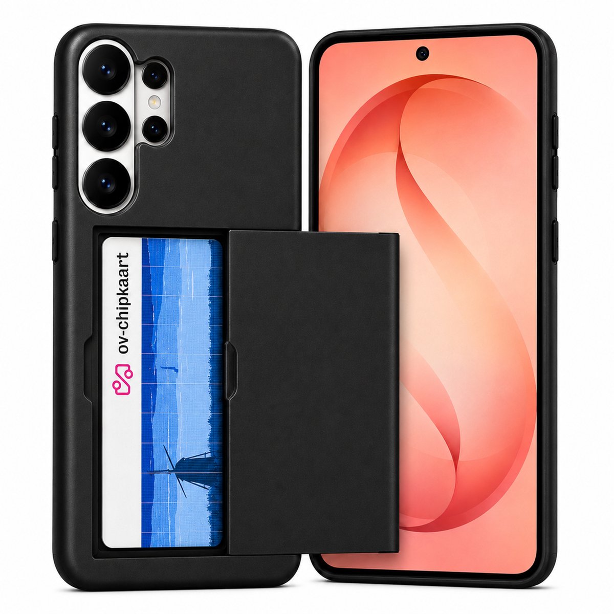 Hoesje met Pasjeshouder geschikt voor Samsung Galaxy S26 Ultra – Back Cover Slide Case – Zwart – Kaarthouder – Schuifsysteem