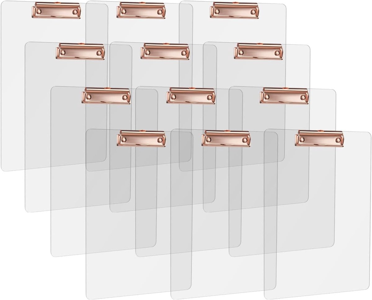 A4 Schrijfmappen met Roze Gouden Clip, Transparante Acryl Clipboard Set van 12 voor Kantoor en School