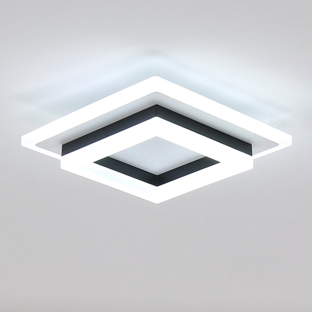 Riserva LED Plafondlamp Zwart Wit - 24W - 6500K Koud Wit - Moderne Vierkante Plafondlamp voor Slaapkamer, Keuken en Hal