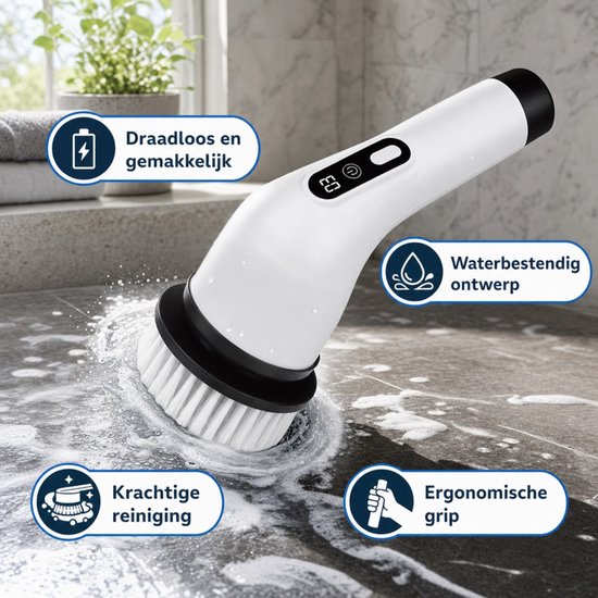Nexxt Elektrische Schoonmaakborstel 9-in-1 - Draadloos - 3 Snelheden - Led Display - Uitschuifbare Steel - 60 Tot 90 Minuten - Voor Badkamer, Keuken, Tegels en Auto — afbeelding 5