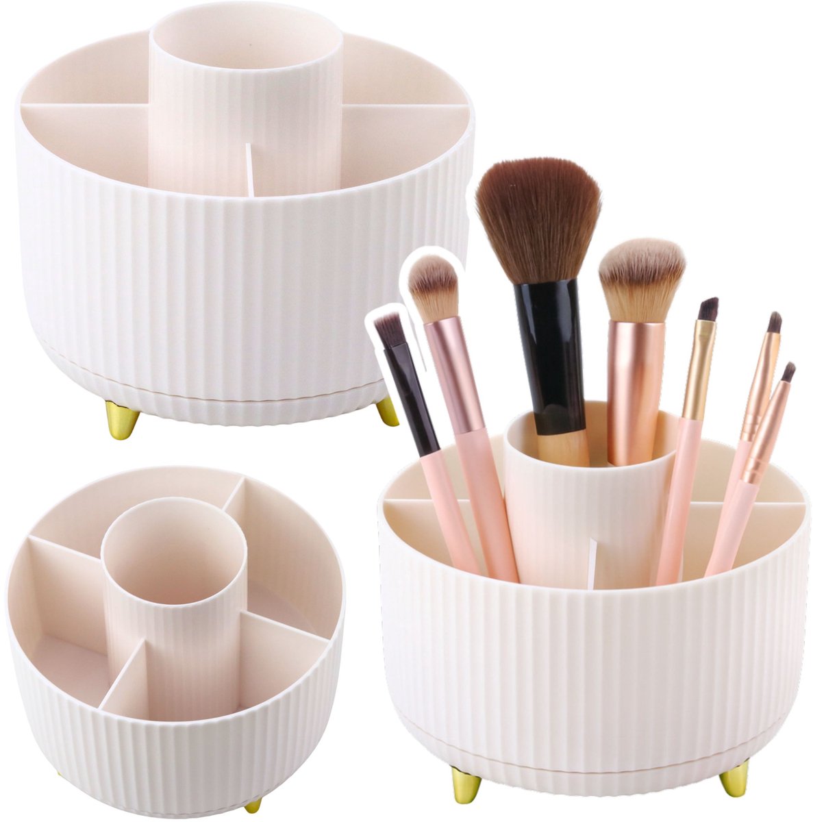 360° draaibare cosmetische penselenorganizer met 5 compartimenten, wit