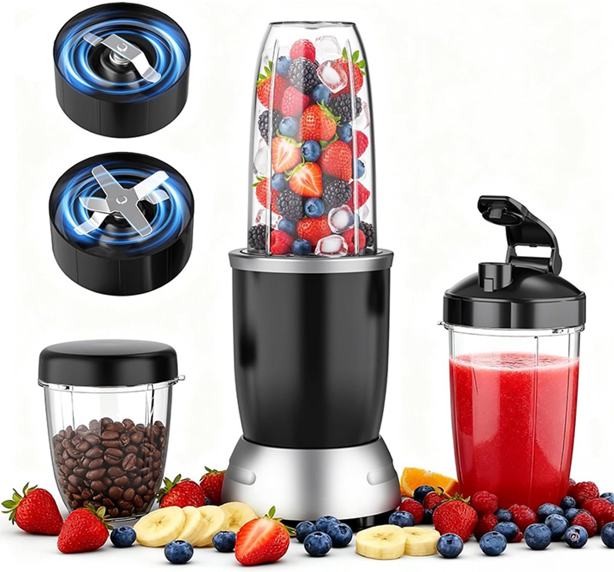 Teendow 2-in-1 Power Blender en maalapparaat - 1000W-Smoothiemaker, sapmaker en koffiemolen in één - Voor smoothies, sappen, babyvoeding, ijs, koffiebonen, noten en kruiden