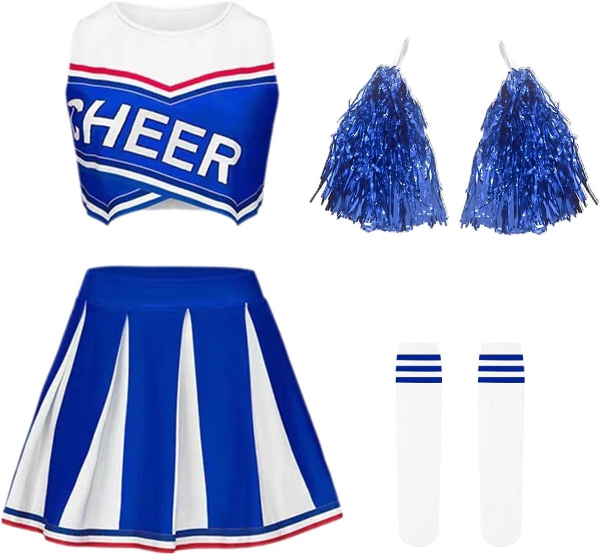 Meisjes Cheerleading Kostuums met Pompoms en Sokken, Halloween Outfit voor Kinderen, School Musical Cheerleader Kleding, Leeftijd 4-12 Jaar, Feestkleding en Sportoutfit