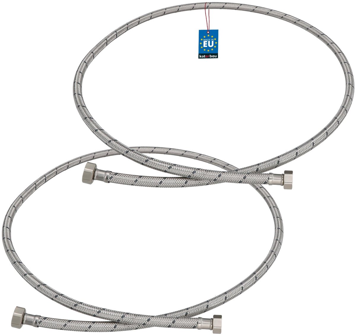 KOTARBAU® 2 Stuks - Flexibele Aansluitslang 1/2“ x 3/8“ - Flexibele Kraanslang 150 cm - Sanitaire Aansluitslang - Flexibele Verbindingsslang - Aansluitslang Armatuur - met Roestvrijstalen Vlechtwerk