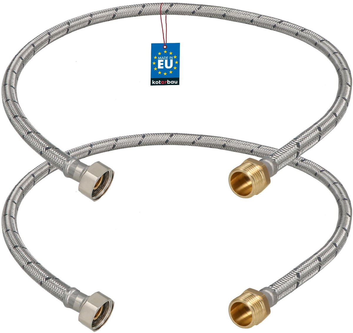 KOTARBAU® 2 Stuks - Flexibele Aansluitslang 1/2"x1/2" - Sanitaire Aansluitslang 80 cm - Flexibele Kraanslang - Buitendraad x Binnendraad - Aansluitslang Armatuur - Gevlochten Roestvrijstalen Aansluitslang