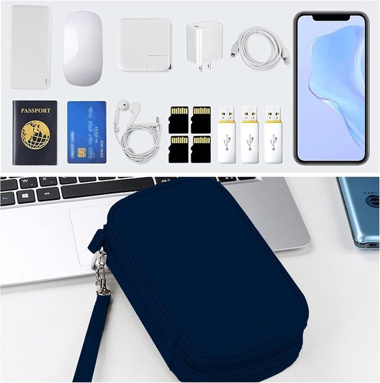 Elektronische Tas Organizer - Kabel etui - Reis Accessoires - Dubbellaags Opbergvak - 21 x 12.5 cm - Blauw — afbeelding 3