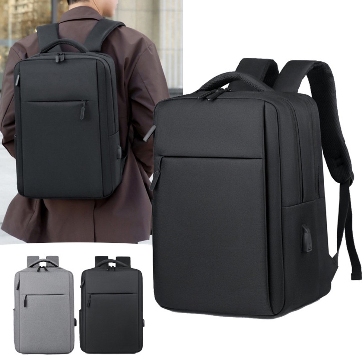 YAGXIG Computer Backpack - Business Backpack - Laptop Backpack - Large Backpack - With USB Charging - Fits 15.6 Inch - Waterproof Rucksack - Black