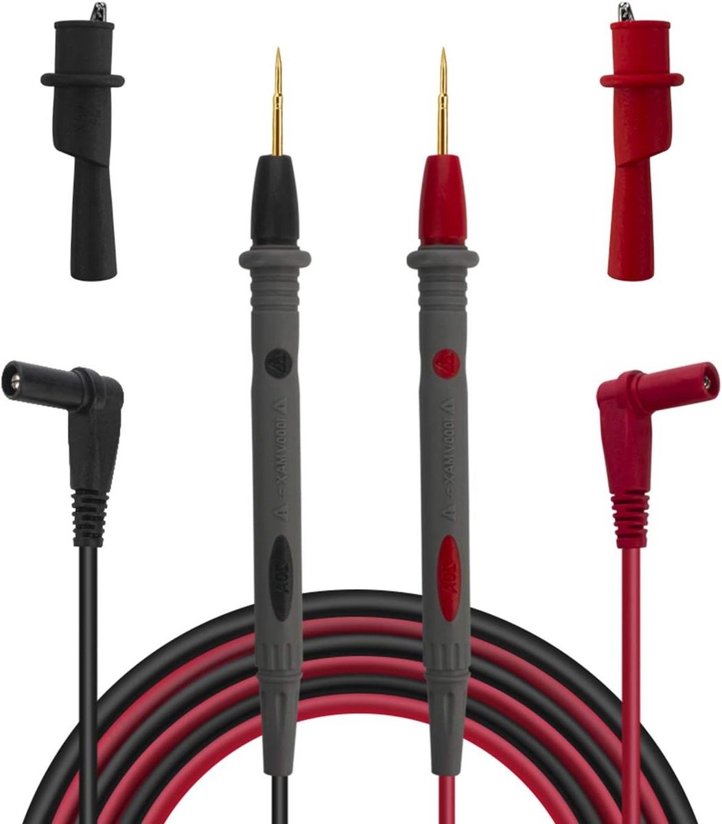 Multimetersondes met Krokodillenklemmen - Meetkabels Testkabels - Elektronica Reparatie - Superscherpe Vergulde Tips - 106 cm - Rood en Zwart