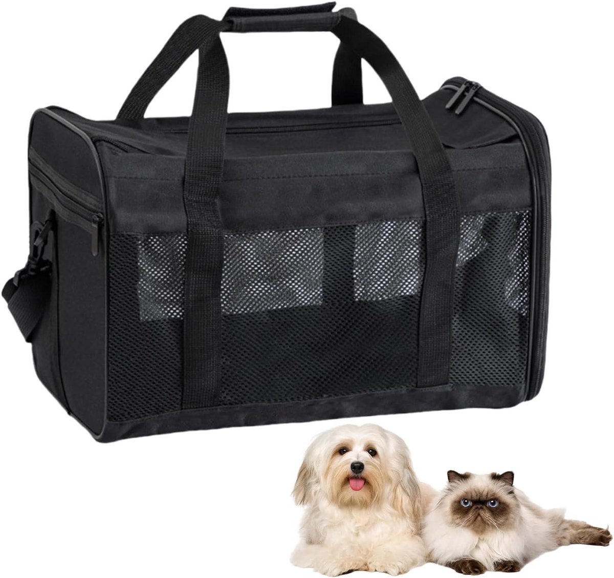 Transporttas Kat Hond - Reismand Opvouwbaar - Veilig Vervoer - Ademend Gaasontwerp - 42 x 27 x 28 cm - Zwart