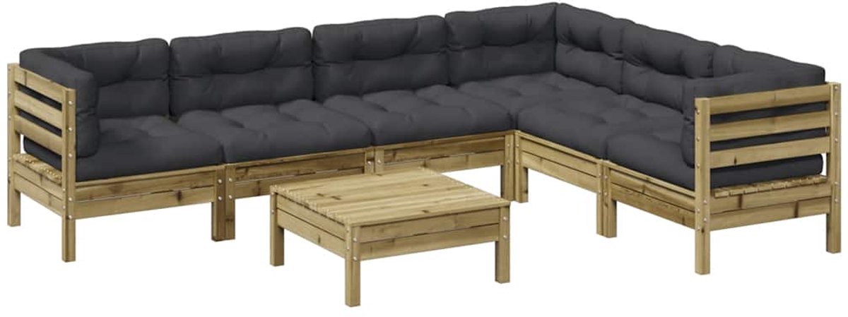 vidaXL 7-delige - Loungeset - met - kussens - geïmpregneerd - grenenhout antraciet