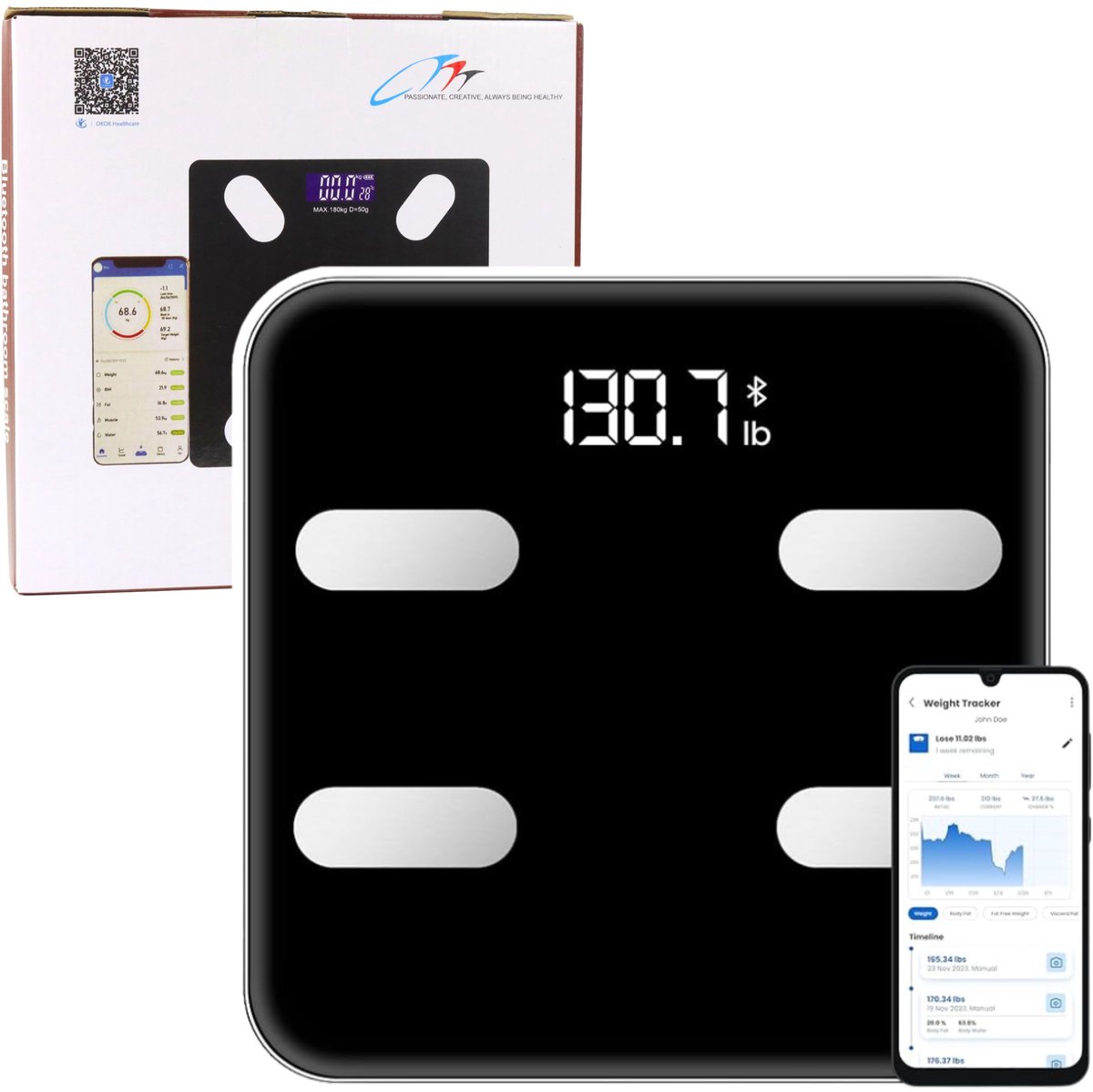 Elektronische personenweegschaal Smart Bluetooth-functie Bmi Bmr-toepassing