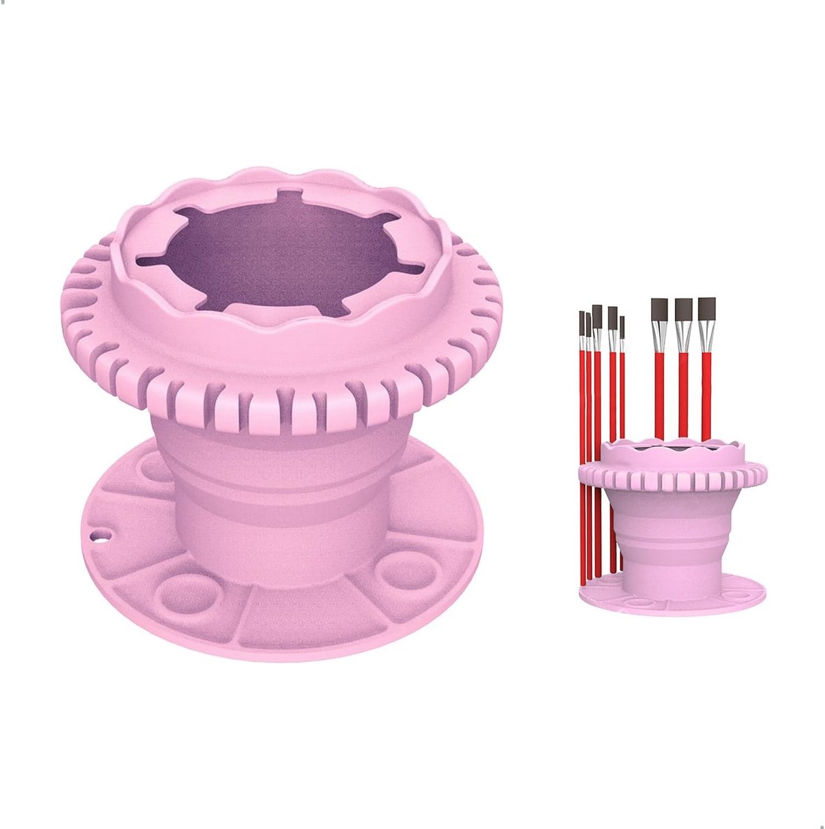 Multifunctionele Vaatwasser Borstel, 3-in-1 Schoonmaakborstel, Opvouwbaar en Silicone Houder voor Acryl, Waterverf en Watergedragen Verf (Roze)