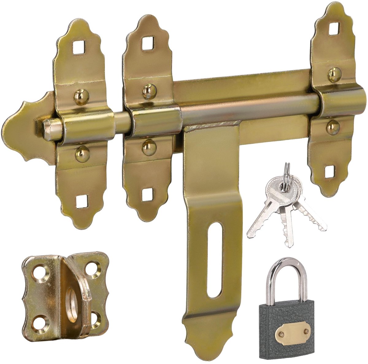 KOTARBAU® Poortgrendel - Deurgrendel - Schuifpoort Grendel 200 mm - Deurslot met Hangslot Gat - Slotgrendel - zonder Hangslot - Verzinkt Staal - Goud