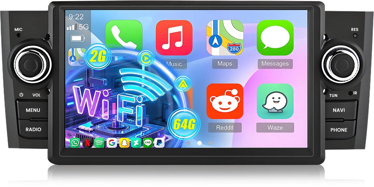 Cestovet Autoradio - Geschikt Voor Fiat Grande Punto/Linea 2005 t/m 2012 - Draadloos Apple CarPlay & Android Auto - Ram 2GB + Rom 64GB - GPS Navigatie Bluetooth WIFI FM RDS - 7 inch IPS Scherm