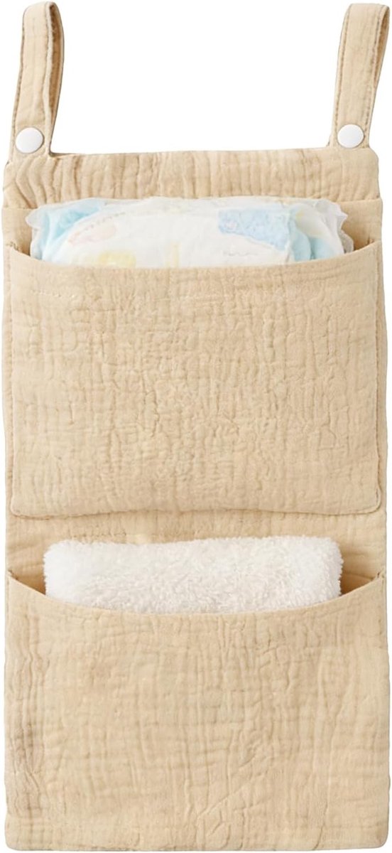 Baby Organizer - Hengelende Opbergtas - Babykamer Inrichten - Zacht Katoen - 39 cm Hoog - Khaki