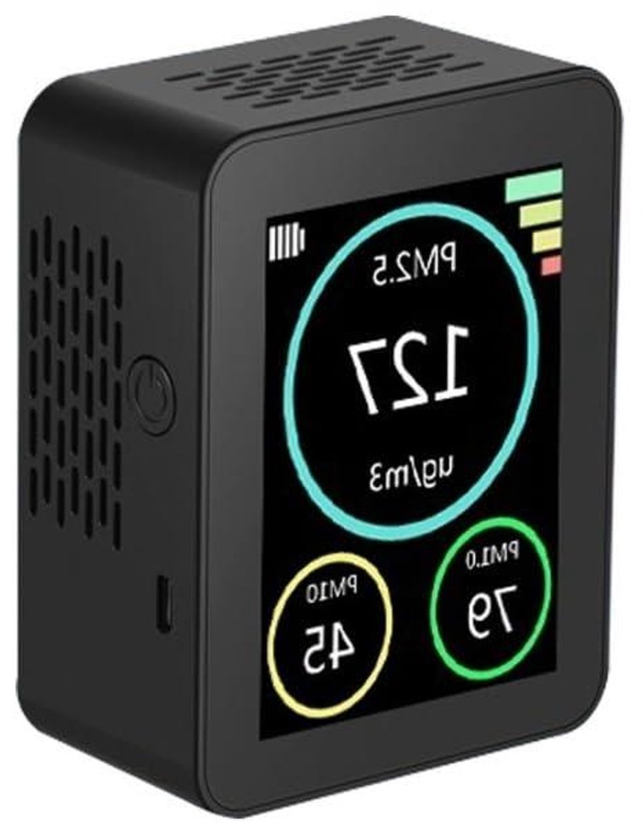 Luchtkwaliteit Monitor - Luchtkwaliteit Detector - Binnen Milieu - PM2.5 PM1.0 PM10 - 90x70x40 mm - Zwart