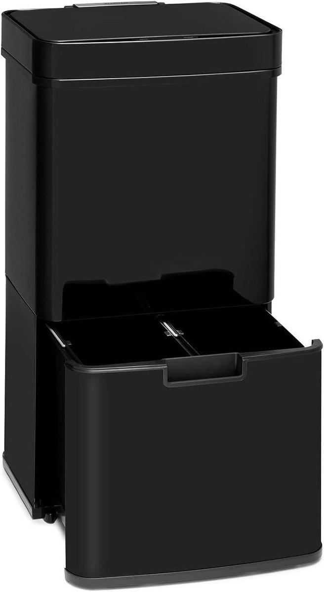 SnelShoppen - Touchless Pedaalemmer 72L Zwart RVS Sensor Afvalbak Met Deksel Voor Recycling Op Wieltjes - Vuilnisemmer Prullenbak Keuken Tuin