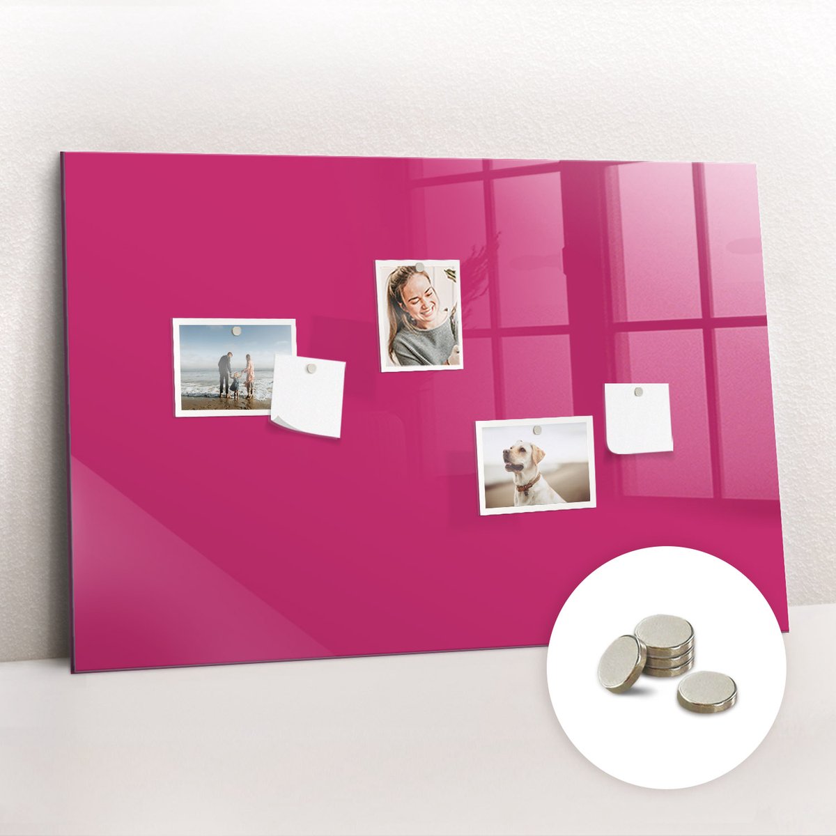 Tulup Glassboard - Sterke roze kleur Magneetbord - 90 cm x 60 cm - Memobord Keuken - Design Memobord - Memo Bord Roze - Inclusief Gratis Magneten - Memobord Magnetisch - Foto Magneetbord