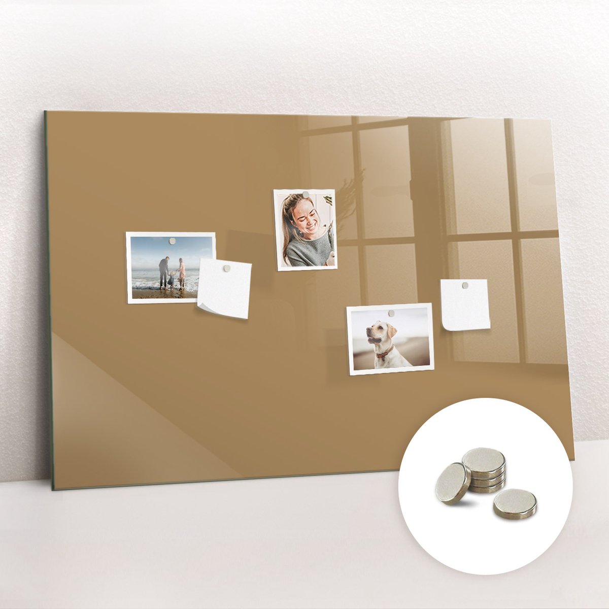 Tulup Glassboard - Donkerbeige kleur Magneetbord - 90 cm x 60 cm - Magnetisch Bord - Industrieel Wandbord - Magneetbord Foto Beige - Inclusief Gratis Magneten - Memo Bord - Magneetbord Design