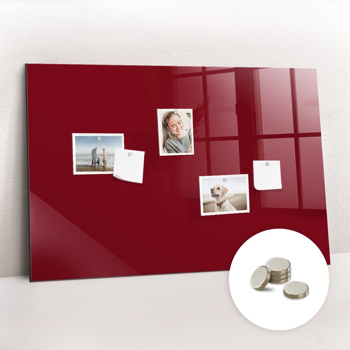 Tulup Glassboard - Bordeauxrode kleur Magneetbord - 90 cm x 60 cm - Magneetbord Muur - Decoratief Magnetisch Bord - Memo Magneetbord Bourgogne - Inclusief Gratis Magneten - Magnetisch Bord - Magneetbord Keuken