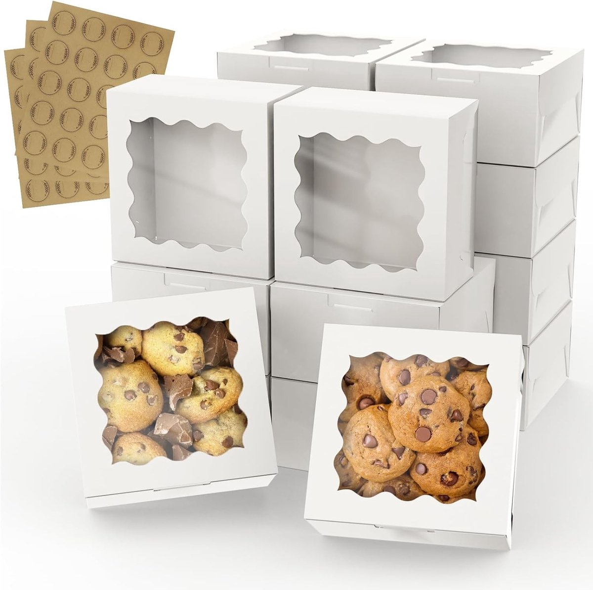 60 Stuks Witte Bakkerijdozen met Duidelijk Venster voor Koekjes, Donuts en Muffins - 15.5 x 16.5 x 7 cm