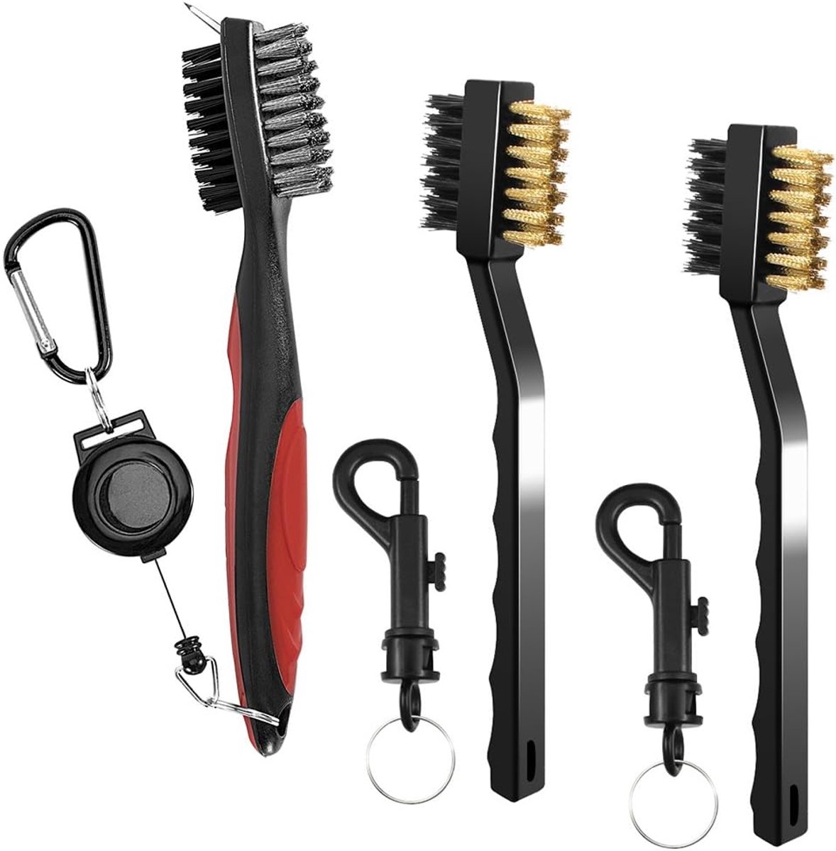 SENHAI 3 Pcs Golf Club Brushes Groove Cleaners, Metal and PP Bristles, Spike Cleaning Tools, with 2 ft Retractable - ShopVlot