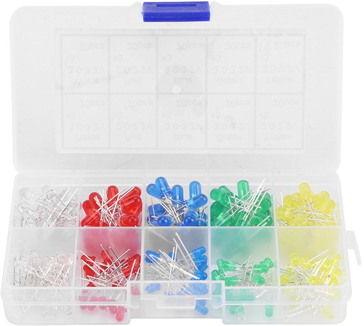 SnelShoppen - LED Diodes Kit 200 Stuks 3 mm 5 mm Rood Geel Wit Groen Blauw Assortiment Verlichtingsdiodes Voor DIY Projecten en Reparaties
