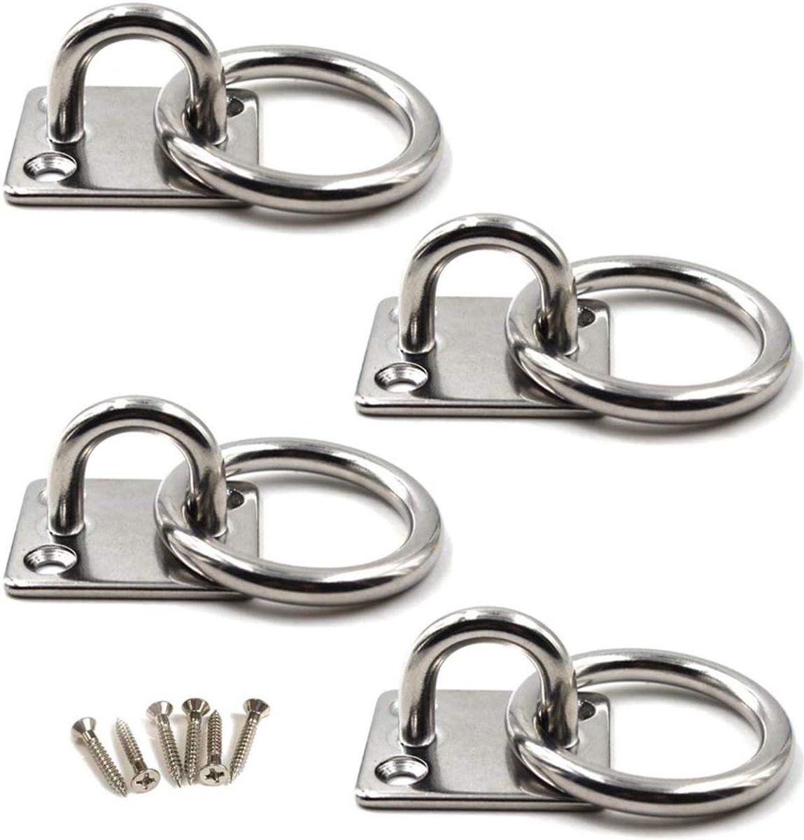 SnelShoppen - Ceiling Hook M5 Robuust 304 RVS Oogplaat voor Ophangen (4 Stuks, Inclusief Schroeven) - Ideaal voor Yoga Touwen, Buiten, Keuken, Tuin