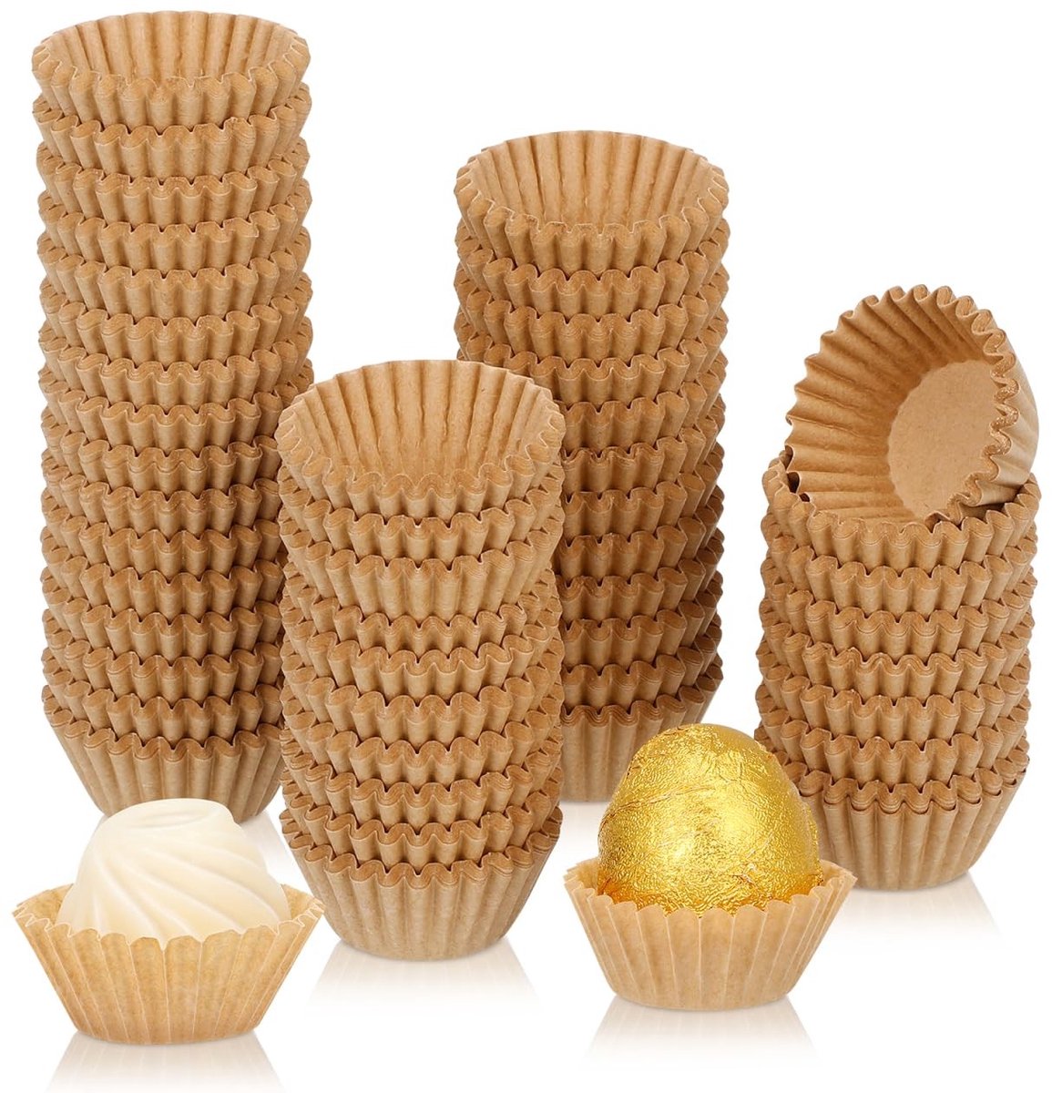 1000 Stuks Papieren Tray voor Snoep, Chocolade en Mini Taartvormpjes - Muffin en Cake Mallen in Khaki Kleur