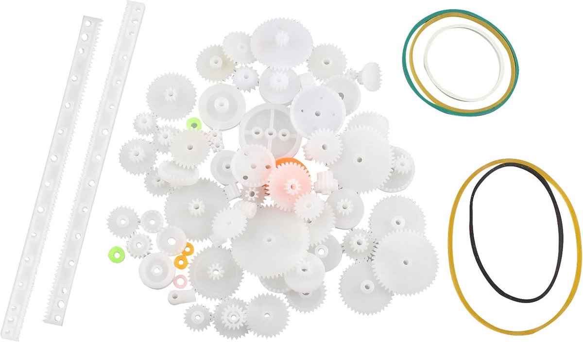 SnelShoppen - 75 Stuks Sprocket Kit: Plastic Tandwielen, Enkelvoudige en Dubbele Vermogenswielen, Wormwiel voor DIY Modelbouw en Onderwijs