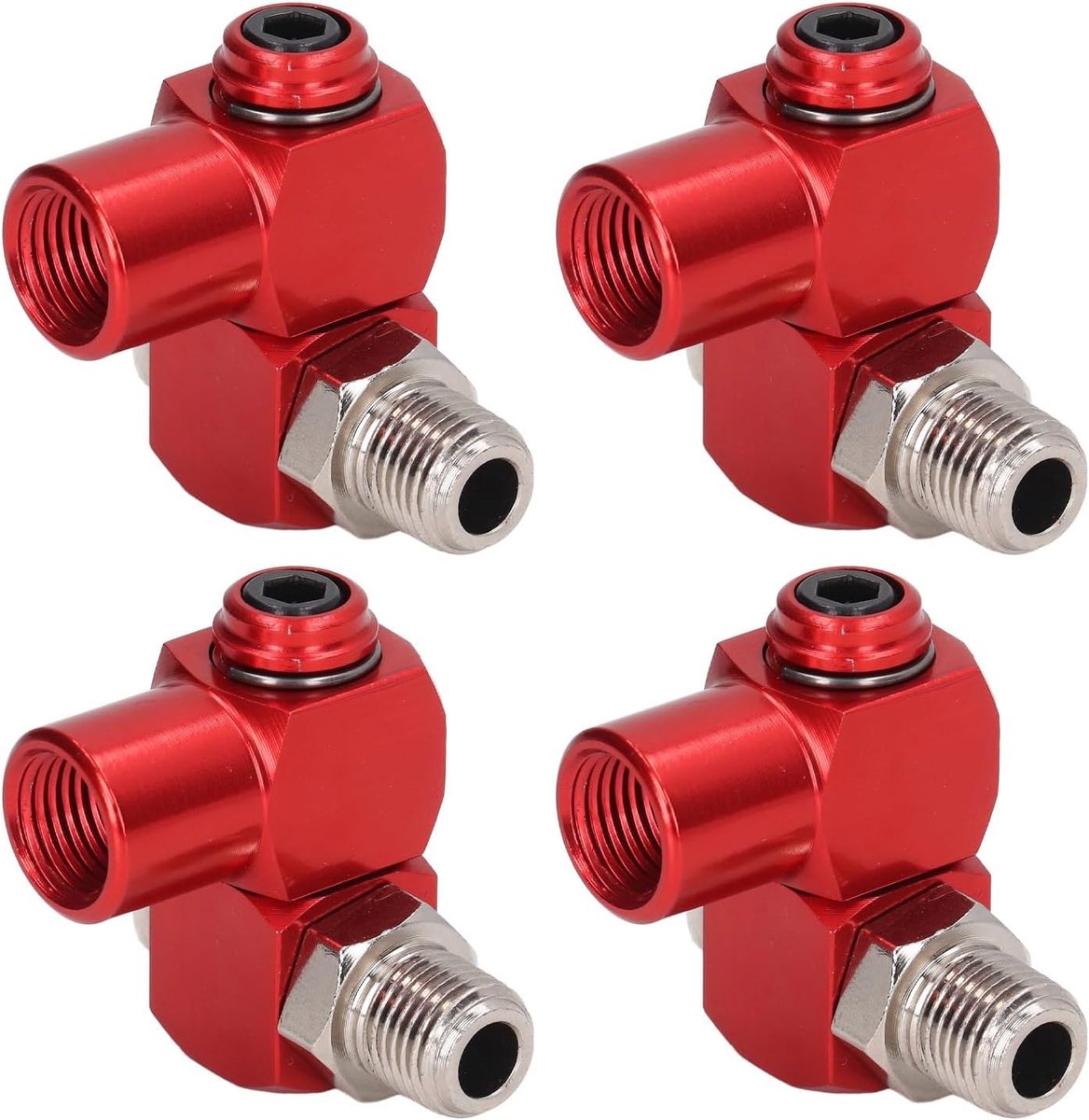 SnelShoppen - 150 Psi Pneumatisch Gereedschapsadapter 360 Graden Luchtslangconnector 1/4in Npt Draad Roteerbare Slangfittingen 4 Stuks Rood Geanodisee