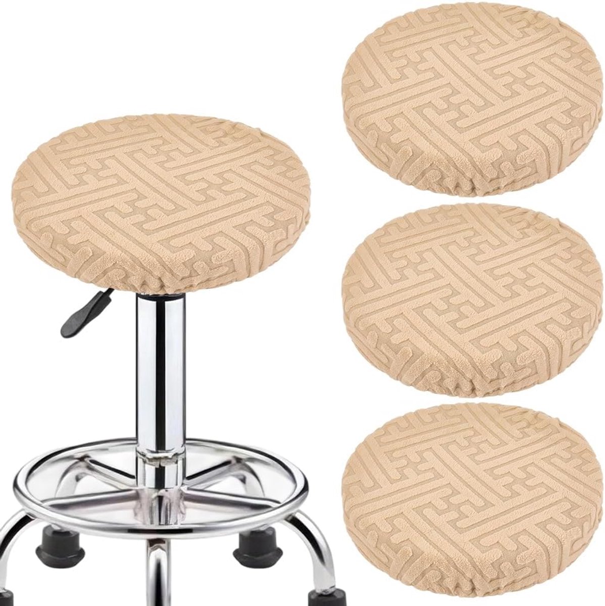 SnelShoppen - 4 Stuks Barkruk Covers Ronde 31,5 cm Antislip Wasbaar Elastische Kruk Kussenhoezen voor Keuken, Salon, Thuis, Hotel, Restaurant in Tan K