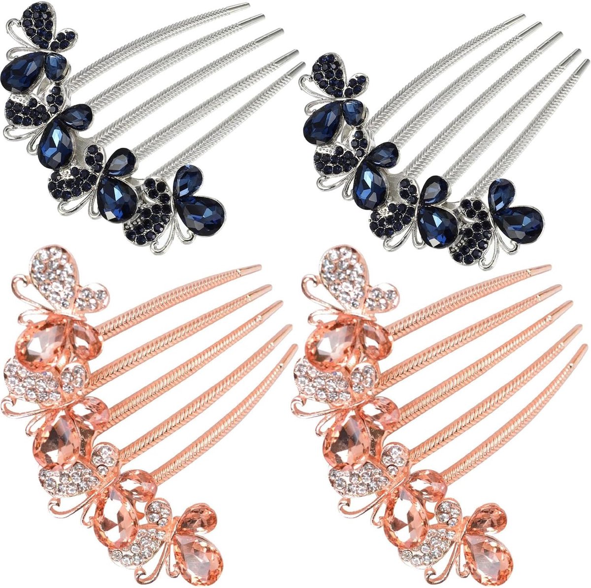 SnelShoppen - 4 Stuks Vintage Kristallen Haarspelden - Stijlvolle Zijscharen voor Vrouwen, Perfect voor Opsteken, Bruiloften en Feestelijke Gelegenhed