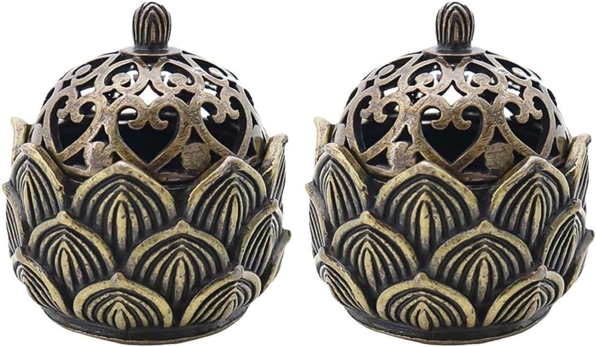 SnelShoppen - 2pcs Wierook Cones, Vintage Mini Wierookbrander Houder, Lotus Wierookbrander met Deksel, Metalen Wierookhouder voor Woondecoratie