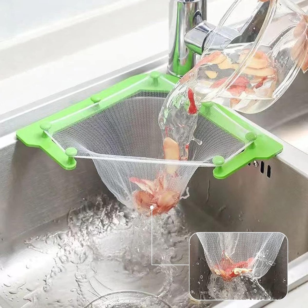 SnelShoppen - Wegwerp Keuken Spoelbak Zakjes Hangende Muiltjes Hoekzak Keuken Spoelbak 100 Stuks Nylon Filter met Waterproof Tape