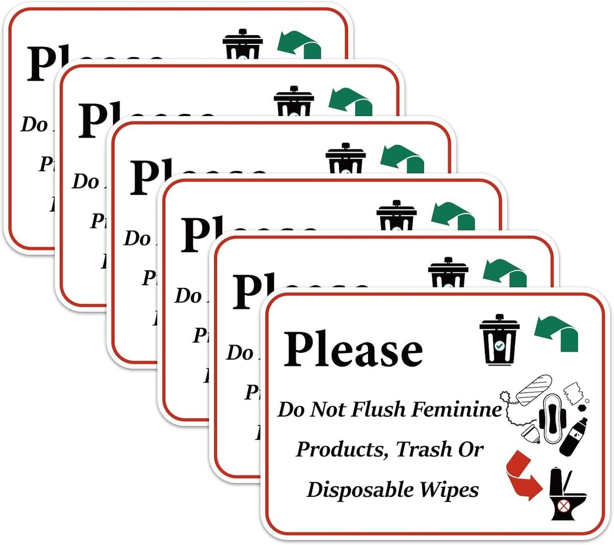 SnelShoppen - 6 Stuks Herinneringsstickers Voor Vrouwelijke Producten - Niet Doorspoelen Toilet Plaatjes - Milieu Beschermende Stickers Voor Openbare
