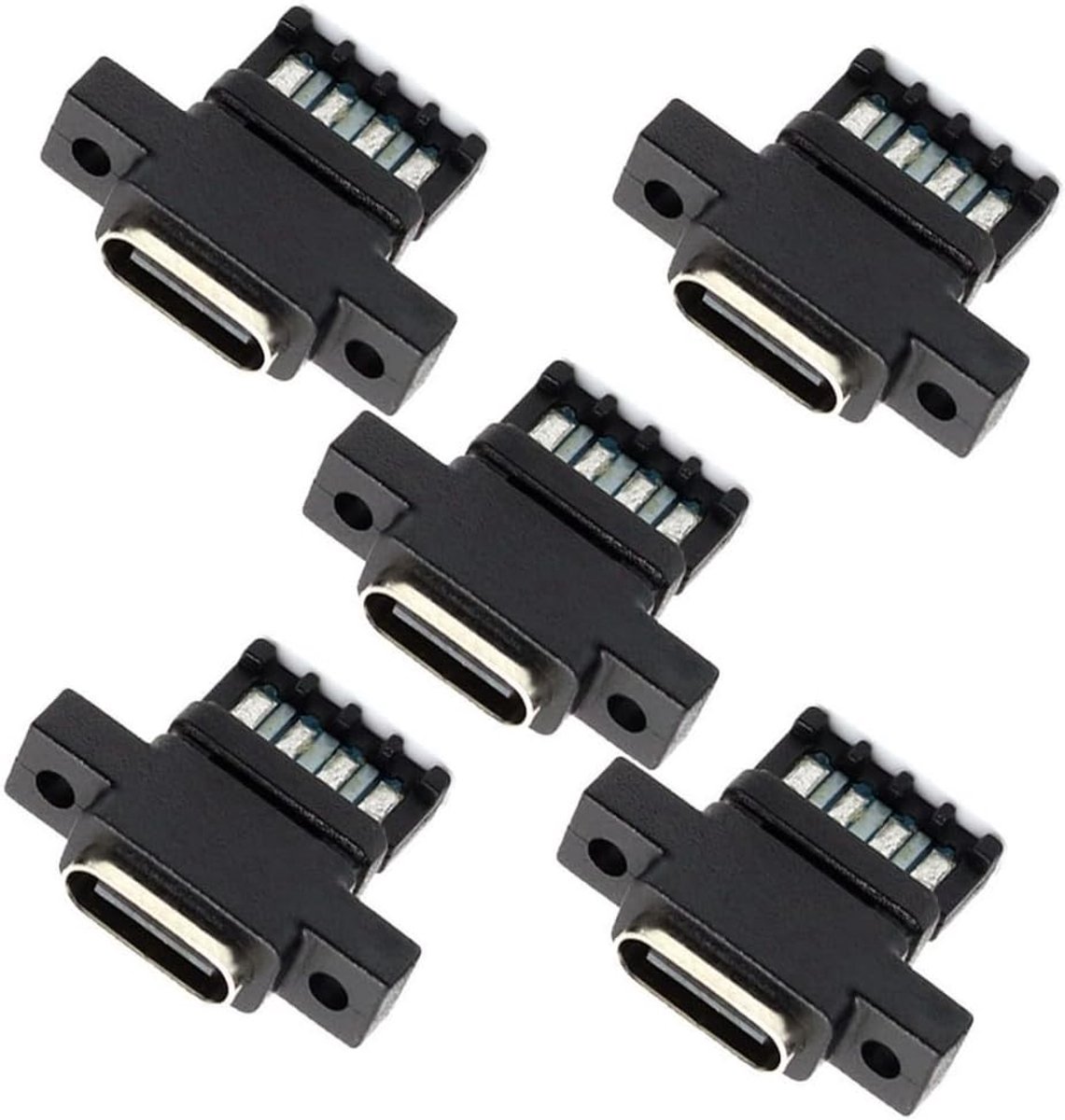 SnelShoppen - 5 Stuks USB C DIY Socket, USB C 6 Pin PD 65W Opladen Vrouwelijke Pedestal Socket Reparatie Vervanging Solder Adapter met Schroefmontageg