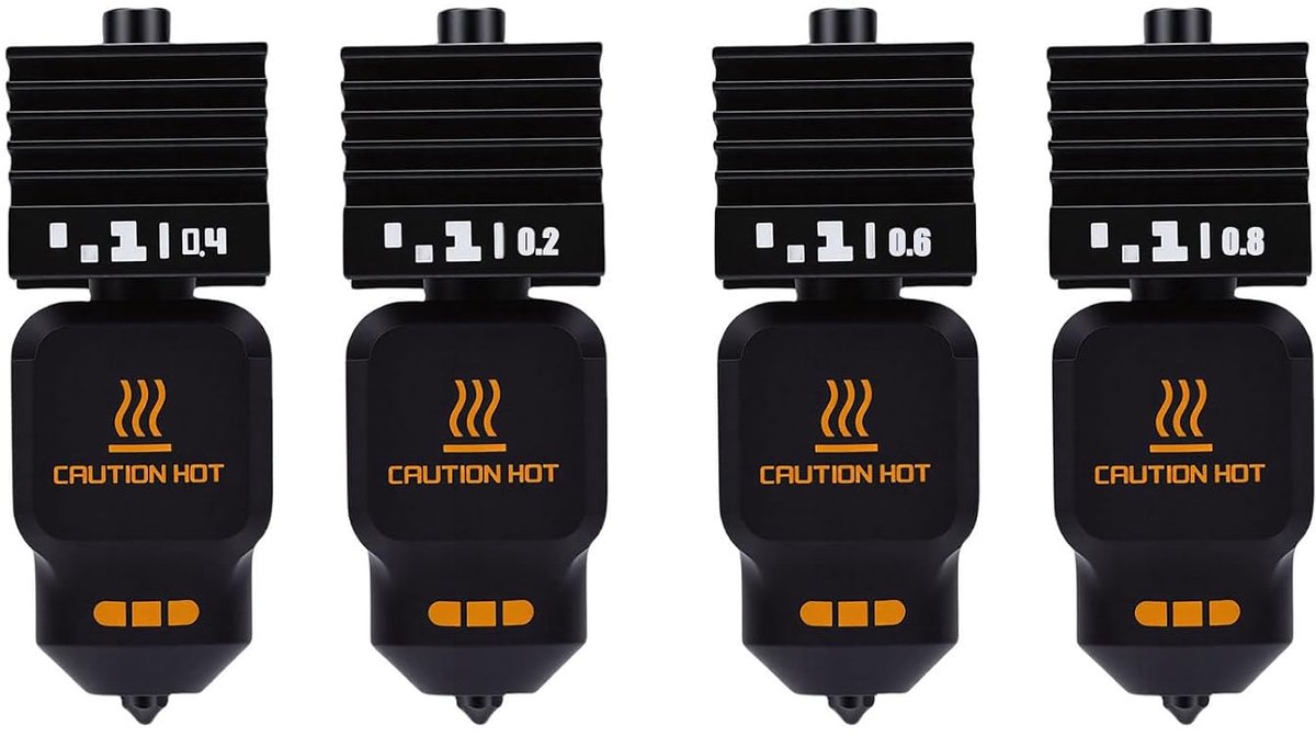 SnelShoppen - 4 Stuks Hotend Set voor 3D Printers - 0.01/0.02/0.02/0.03mm Nozzles met Siliconen Mof - Ideaal voor P2S H2D H2S H2C Printen