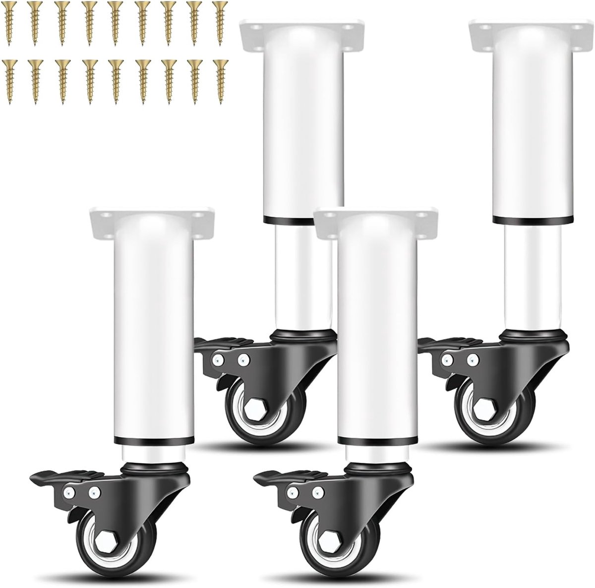SnelShoppen - 4 Stuks Hoogte Verstelbare Meubelpoten met 360° Draaiwielen, Verplaatsbare Tafelpoten van Metaal voor Sofa, Bed, Kast, Tafel, Bedtafel,