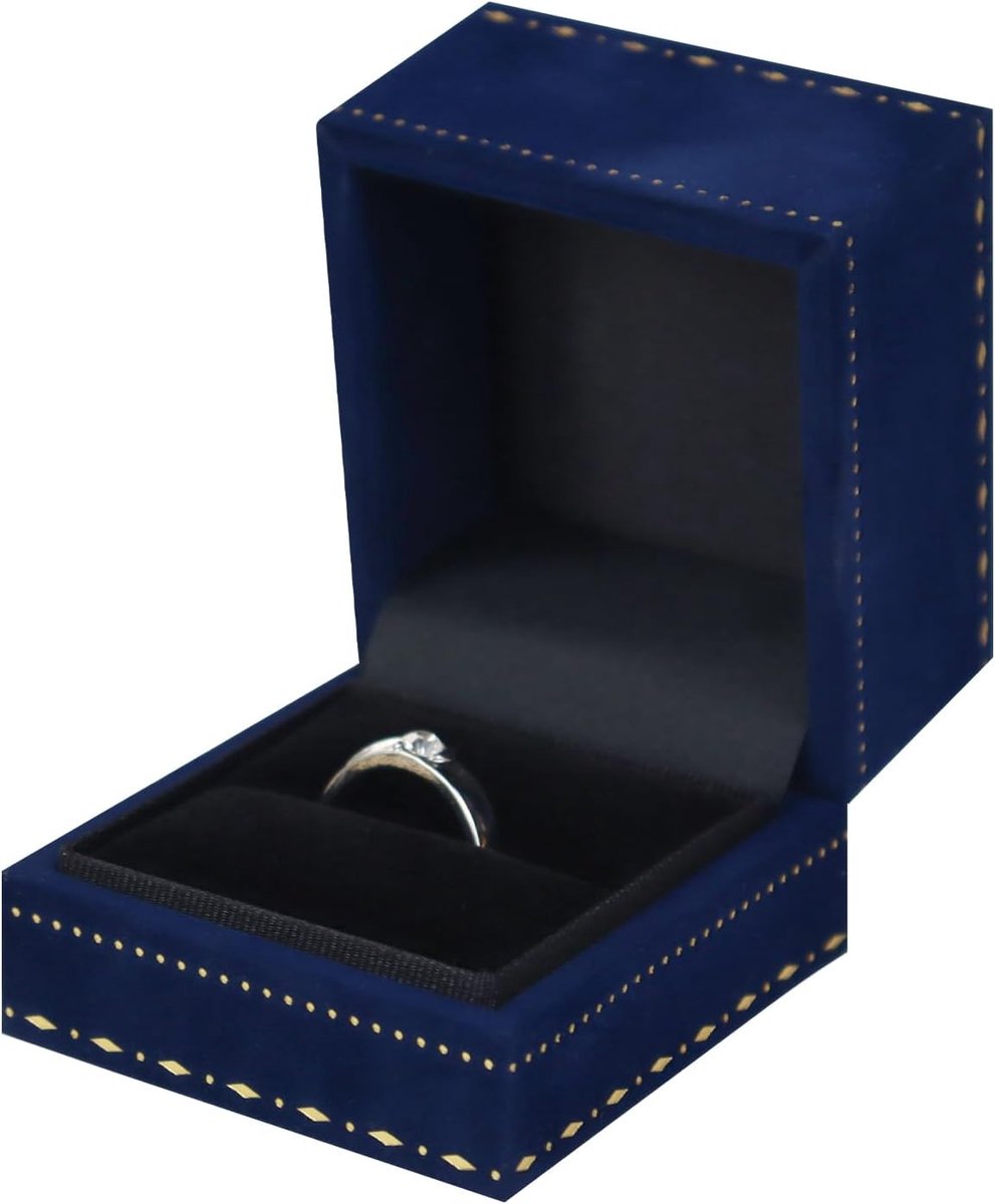 SnelShoppen - Luxe Velvet Ring Doos, Vierkante Trouwring Box voor Verloving met Goudgeplakte Tip, Retro Ringopslag voor Verjaardag, Valentijnsdag - Bl