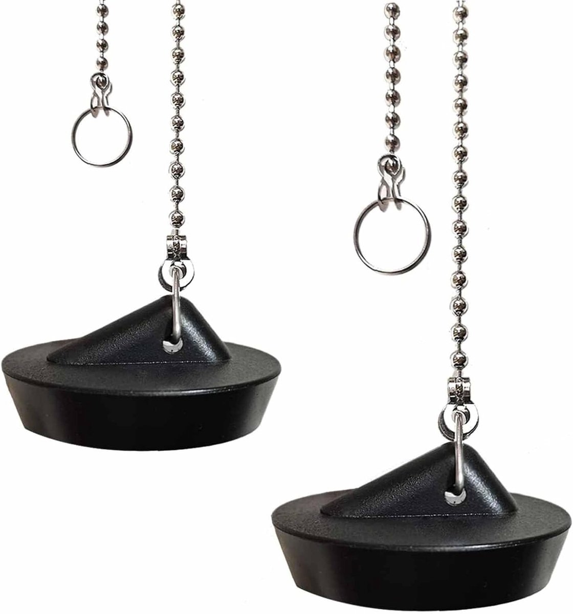 SnelShoppen - Set van 2 Siliconen Afvoerstoppen met Ketting, 450mm RVS Ball Chain Haak voor Keuken Badkuip Afvoerplug (1 3/4 inch, Afvoerplugmaat tuss