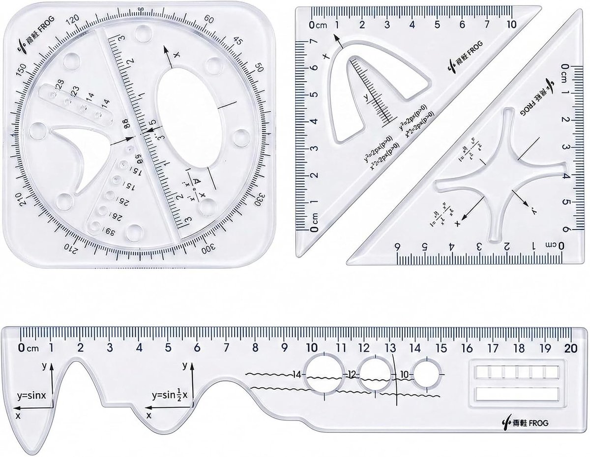 Ladderlinialen Set - Transparant - 20 cm - Duurzaam Kunststof - Voor School en Technisch Tekenen