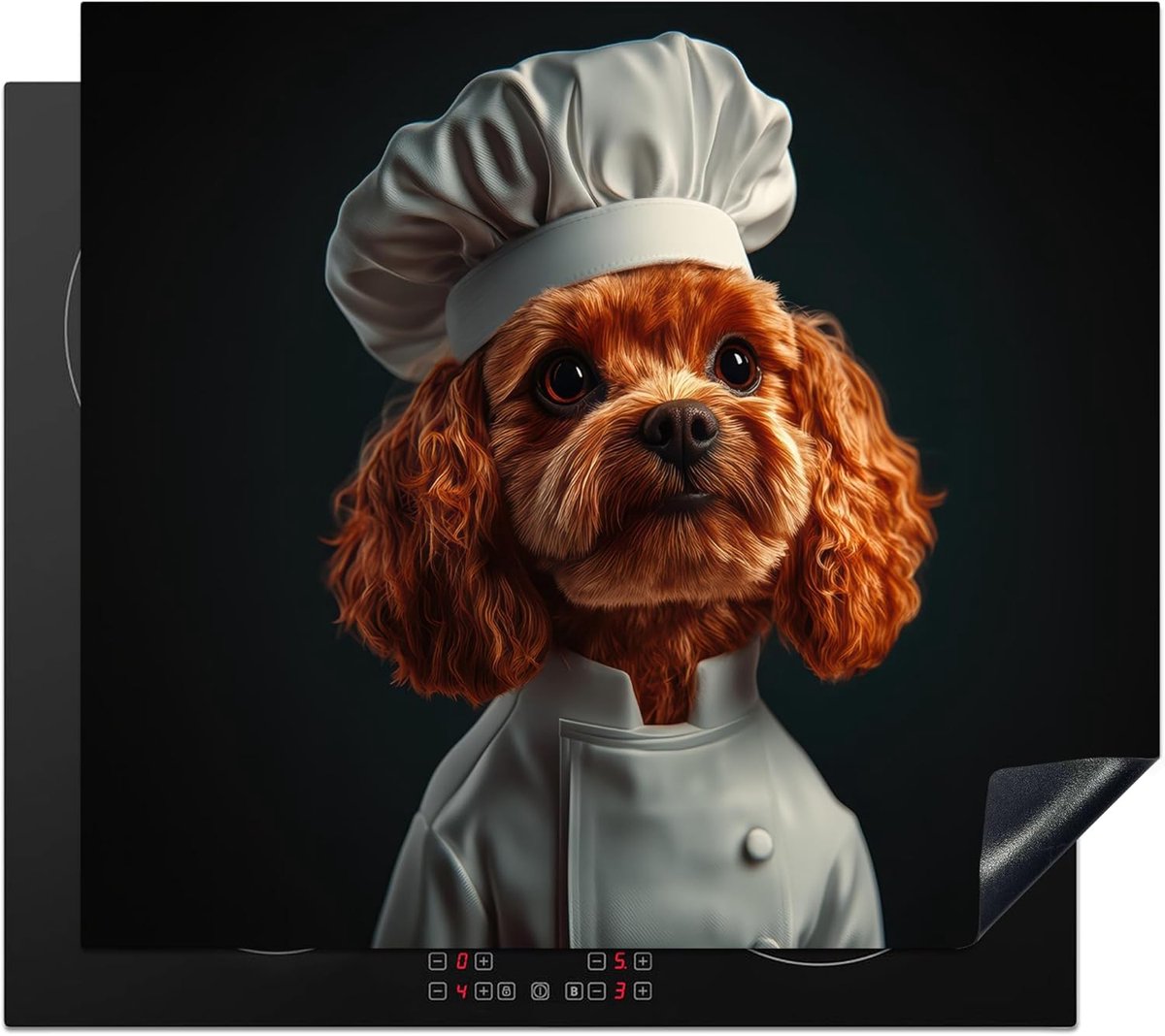 SnelShoppen - Inductie Dekplaat 57x51cm Keuken Decoratie Hob Protector voor Inductiekookplaat Antislip Mat - Bruin - Koken - Hond