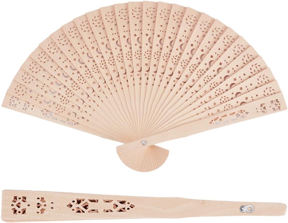 SnelShoppen - 4x Houten Vouwfan - Natuurlijke Houten Handfan - Handheld Gegraveerde Fans - Vintage Chinese Sandelhout - Perfect voor Bruiloften, Feest
